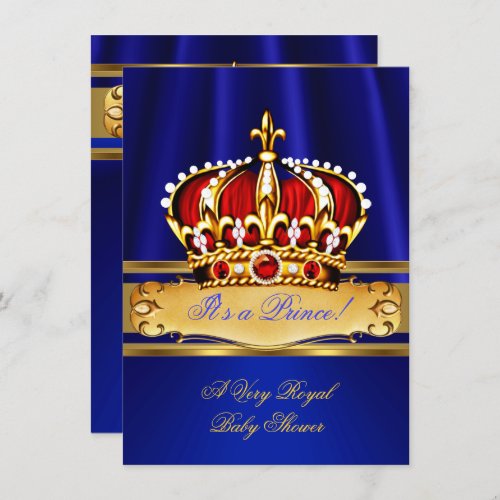 Prince Baby Shower Boy Royal Blue Gold Red Crown Invitation