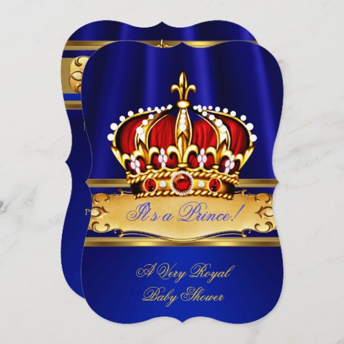 Prince Baby Shower Boy Royal Blue Gold Red Crown Invitation