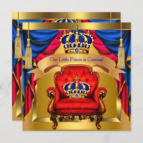 Prince Baby Shower Boy Royal Blue Red Gold Invitation