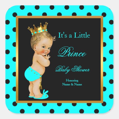 Prince Baby Shower Boy Teal Black Blonde Square Sticker