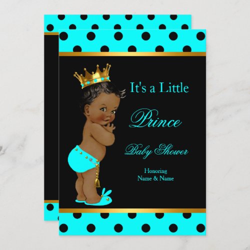 Prince Baby Shower Boy Teal Black Ethnic Invitation