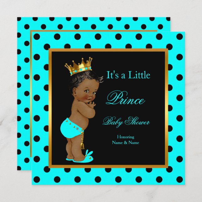Prince Baby Shower Boy Teal Black Ethnic Invitation (Front/Back)