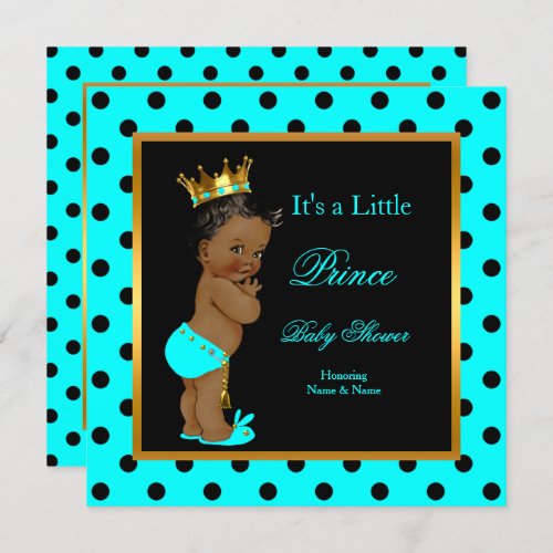 Prince Baby Shower Boy Teal Black Ethnic Invitation