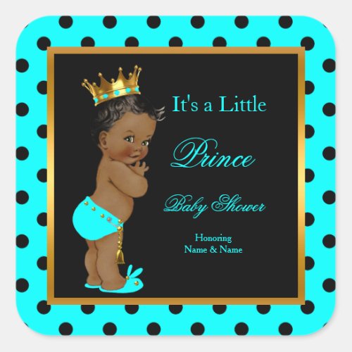 Prince Baby Shower Boy Teal Black Ethnic Square Sticker