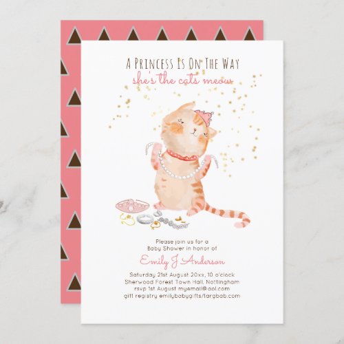 Prince Baby Shower Cats Kitten Girls Pink Cute Invitation