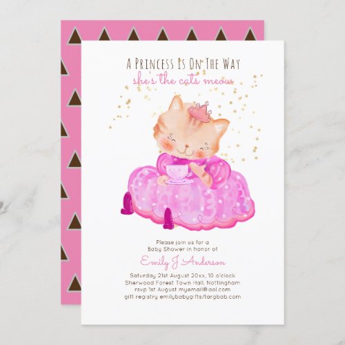 Prince Baby Shower Cats Kitten Girls Pink Cute Invitation