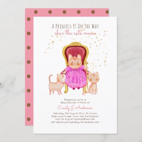 Prince Baby Shower Cats Kitten Girls Pink Cute Invitation