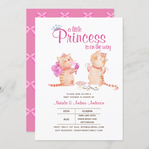 Prince Baby Shower Cats Kitten Girls Pink Cute Invitation