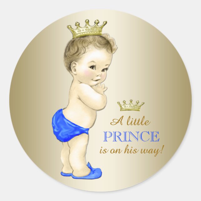Prince Baby Shower Classic Round Sticker (Front)