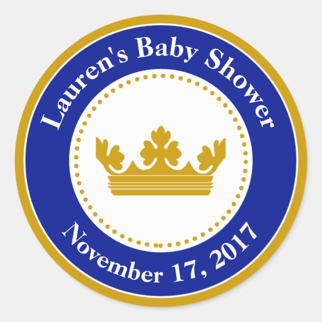 Prince Baby Shower Favor Stickers Blue Boy (Front)