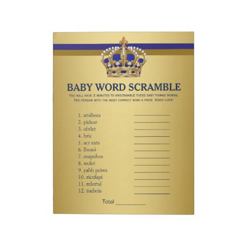 Prince Baby Shower Games Prince Word Scramble Notepad