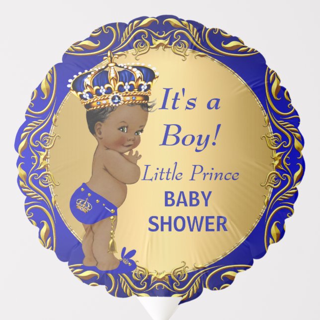Prince Baby Shower Gold Blue African American Balloon (Front)