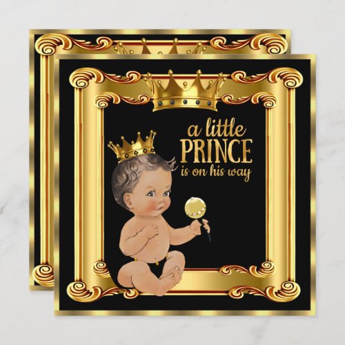 Prince Baby Shower Gold Faux Foil Black Brunette Invitation