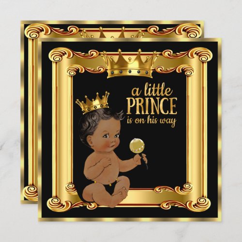 Prince Baby Shower Gold Faux Foil Black Ethnic Invitation
