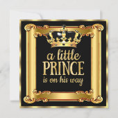 Prince Baby Shower Gold Faux Foil Black Frame Invitation (Front)