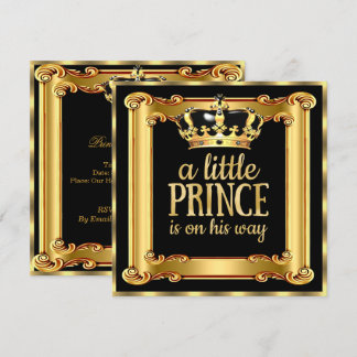 Prince Baby Shower Gold Faux Foil Black Frame Invitation
