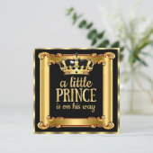 Prince Baby Shower Gold Faux Foil Black Frame Invitation (Standing Front)