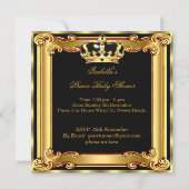 Prince Baby Shower Gold Faux Foil Black Frame Invitation (Back)