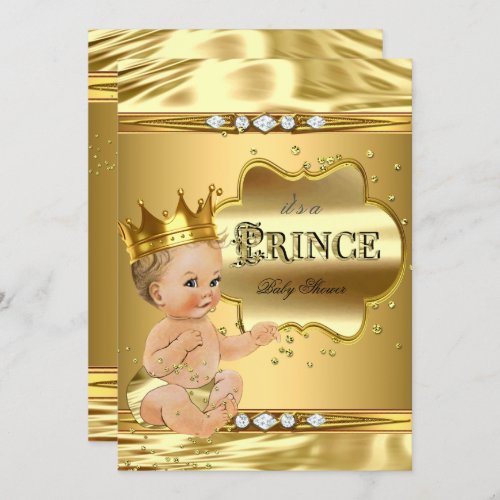 Prince Baby Shower Gold Foil Blonde Baby Boy Invitation