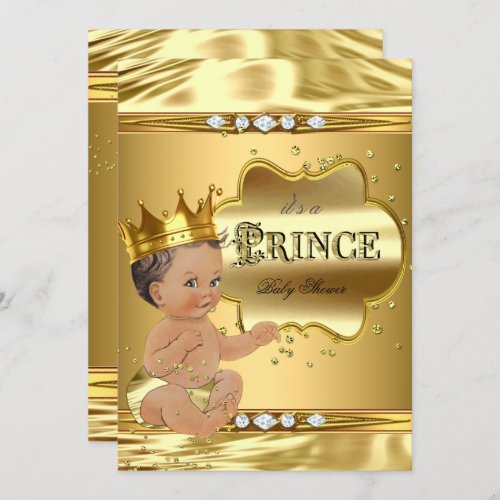 Prince Baby Shower Gold Foil Brunette Baby Boy Invitation