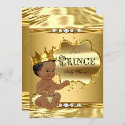 Prince Baby Shower Gold Foil Ethnic Baby Boy Invitation