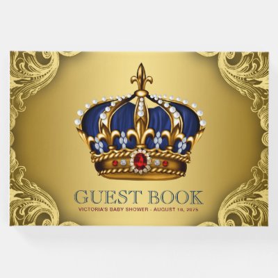 Blue Gold Prince Baby Shower Guest Book Zazzle Com Blue Gold Prince Baby Shower Guest Book Zazzle Com
