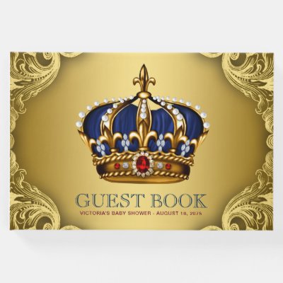 Blue Gold Prince Baby Shower Guest Book Zazzle Com