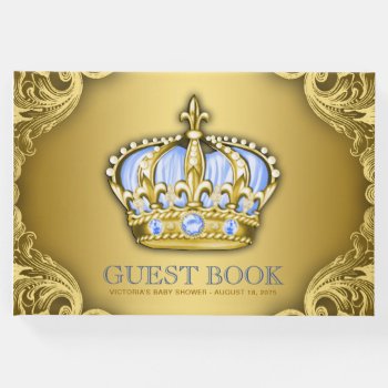 Prince Baby Shower Guest Book Baby Blue And Gold by BabyCentral at Zazzle