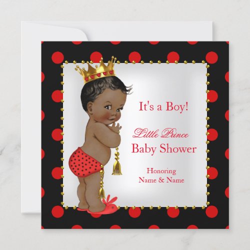 Prince Baby Shower Red Black Boy Ethnic Invitation