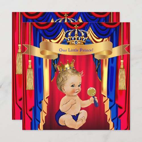 Prince Baby Shower Red Blue Gold Blonde Invitation