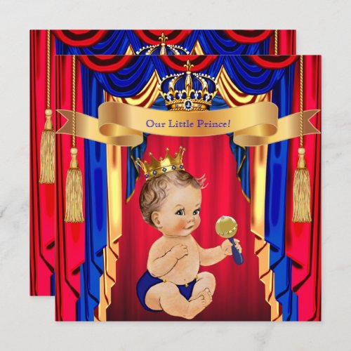 Prince Baby Shower Red Blue Gold Brunette Invitation