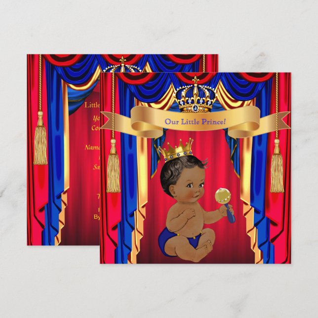 Prince Baby Shower Red Blue Gold Ethnic Invitation (Front/Back)
