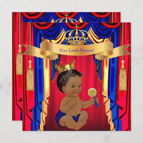 Prince Baby Shower Red Blue Gold Ethnic Invitation