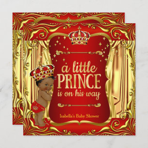 Prince Baby Shower Red Gold African American Invitation