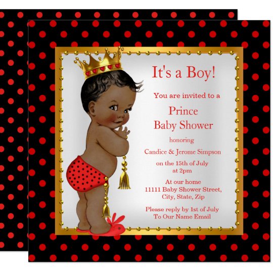 Prince Baby Shower Red Gold Black Boy Ethnic Invitation ...