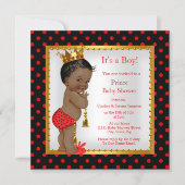 Prince Baby Shower Red Gold Black Boy Ethnic Invitation (Front)