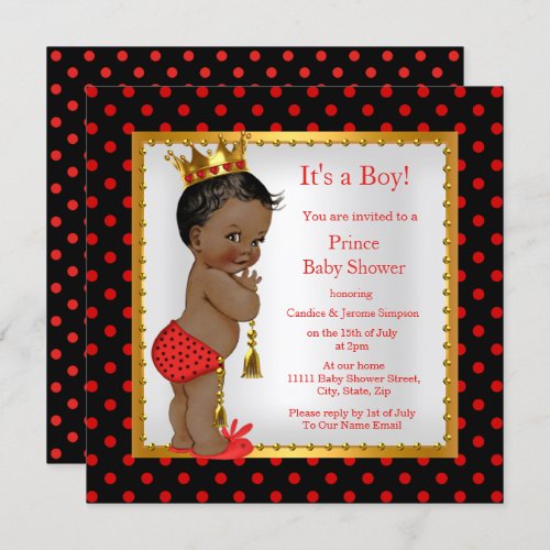 Prince Baby Shower Red Gold Black Boy Ethnic Invitation