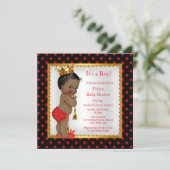 Prince Baby Shower Red Gold Black Boy Ethnic Invitation (Standing Front)