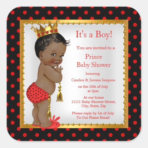 Prince Baby Shower Red Gold Black Boy Ethnic Square Sticker