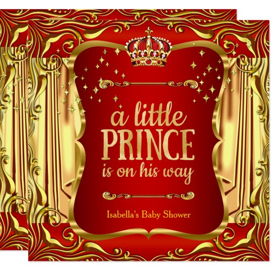 Prince Baby Shower Red Gold Boy Invitation Zazzle Com