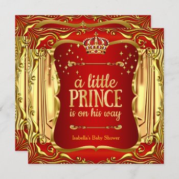 Prince Baby Shower Red Gold Boy Invitation by VintageBabyShop at Zazzle