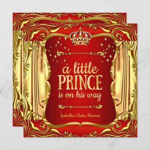 Prince Baby Shower Red Gold Boy Invitation