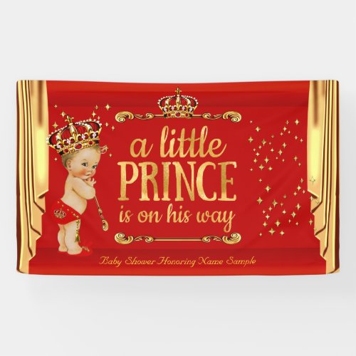 Prince Baby Shower Red Gold Drapes Blonde Boy Banner