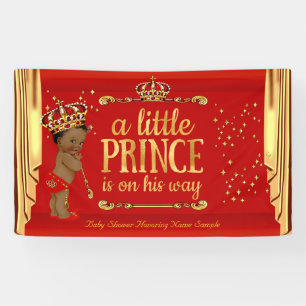 Prince Baby Shower Red Gold Drapes Ethnic Banner