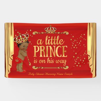 Prince Baby Shower Red Gold Drapes Ethnic Banner by VintageBabyShop at Zazzle