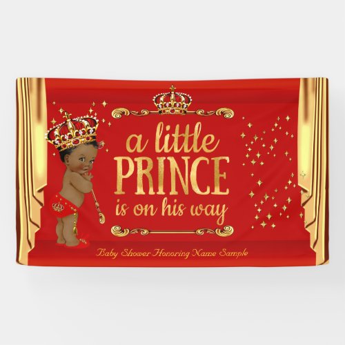 Prince Baby Shower Red Gold Drapes Ethnic Banner