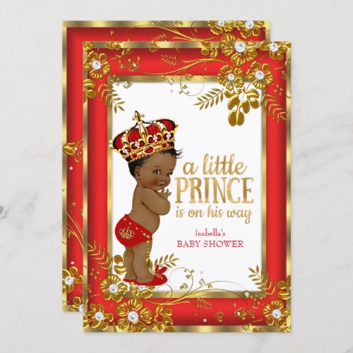 Prince Baby Shower Red Gold White Ethnic Invitation