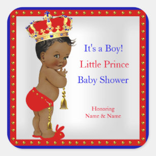 Prince Baby Shower Red White Blue Boy Ethnic Square Sticker