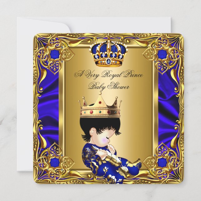 Prince Baby Shower Regal Gold Royal Blue Boy 2a Invitation (Front)