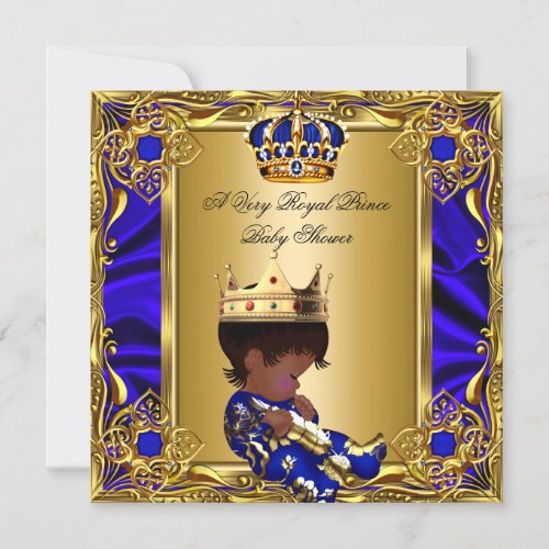 Prince Baby Shower Regal Gold Royal Blue Boy A Invitation